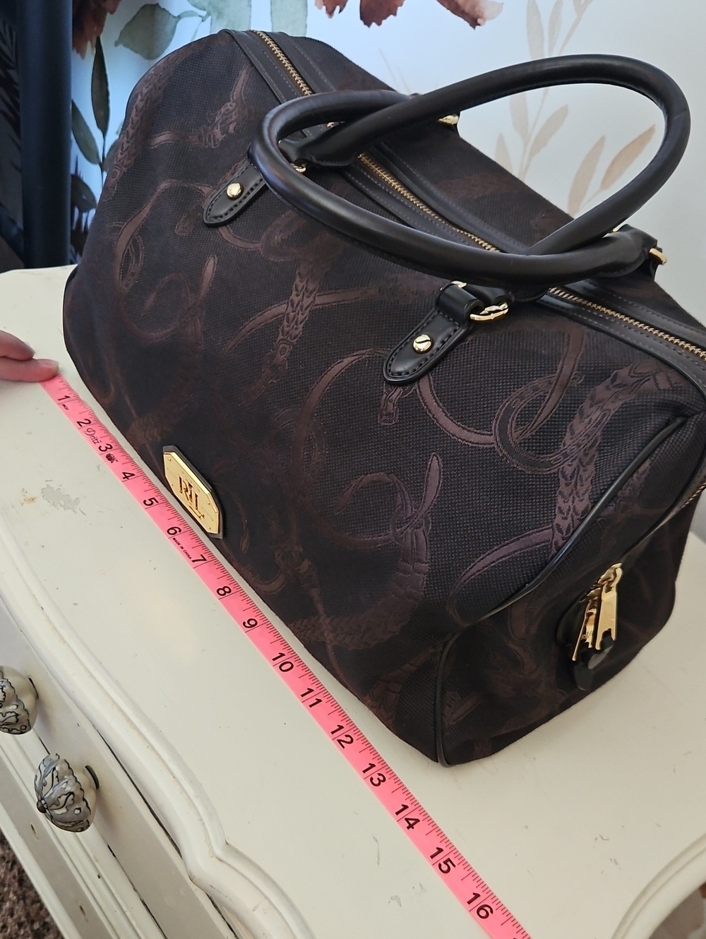 Lauren Ralph Lauren Equestrian Bridle Print Brown Bowler Satchel Bag - Picture 2 of 12